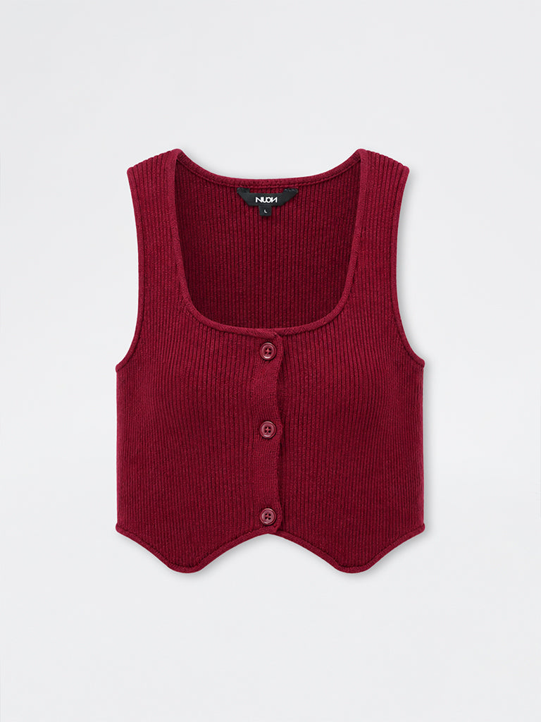 Nuon Burgundy Ribbed Top