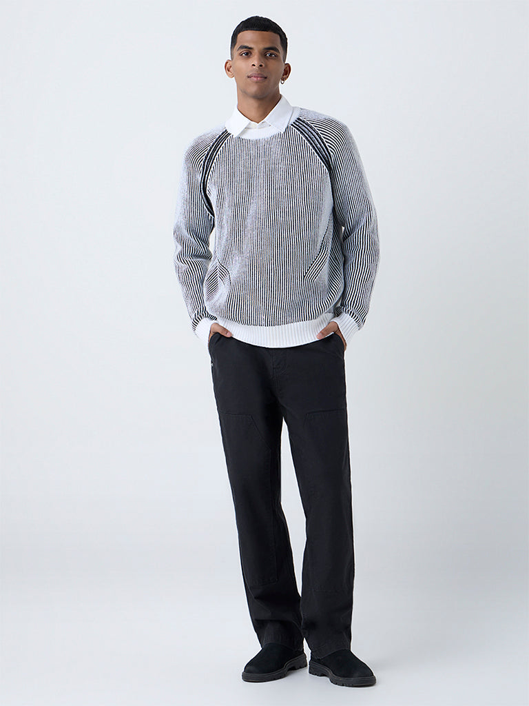Nuon Black Ribbed-Textured Relaxed-Fit Sweater