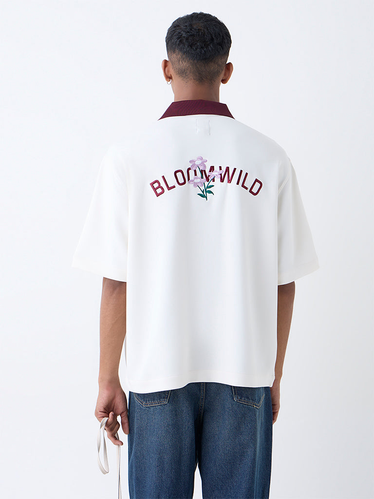 Nuon Off-White Embroidered Relaxed-Fit Shirt