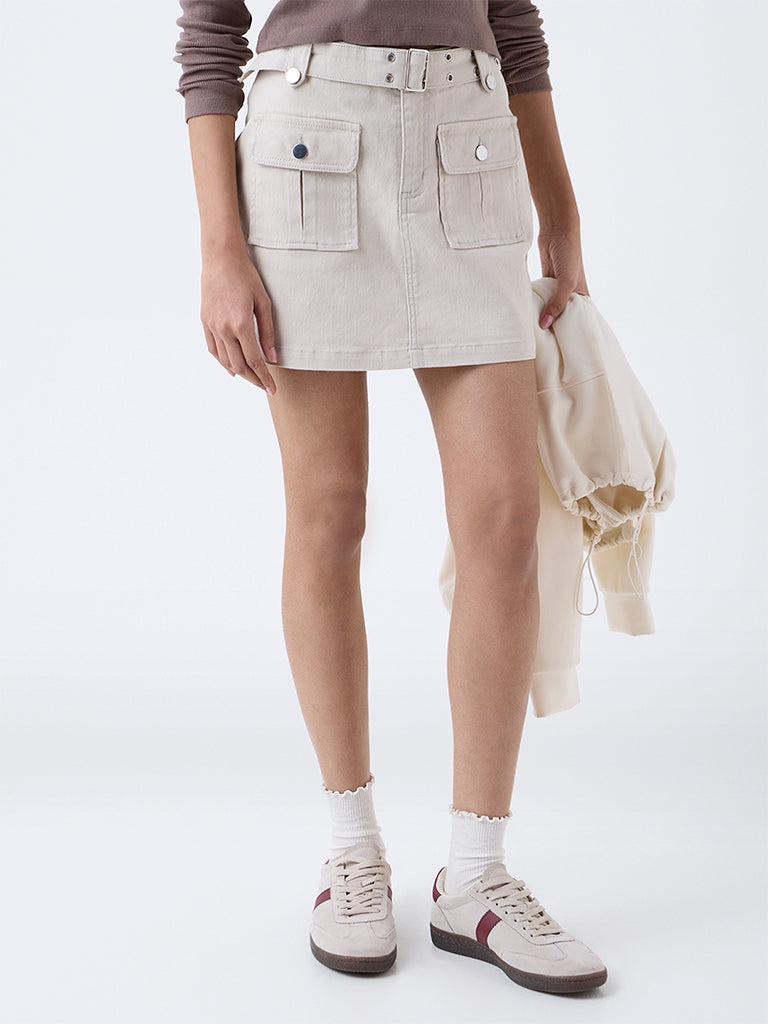 Nuon Beige High-Rise Cotton-Blend Skorts