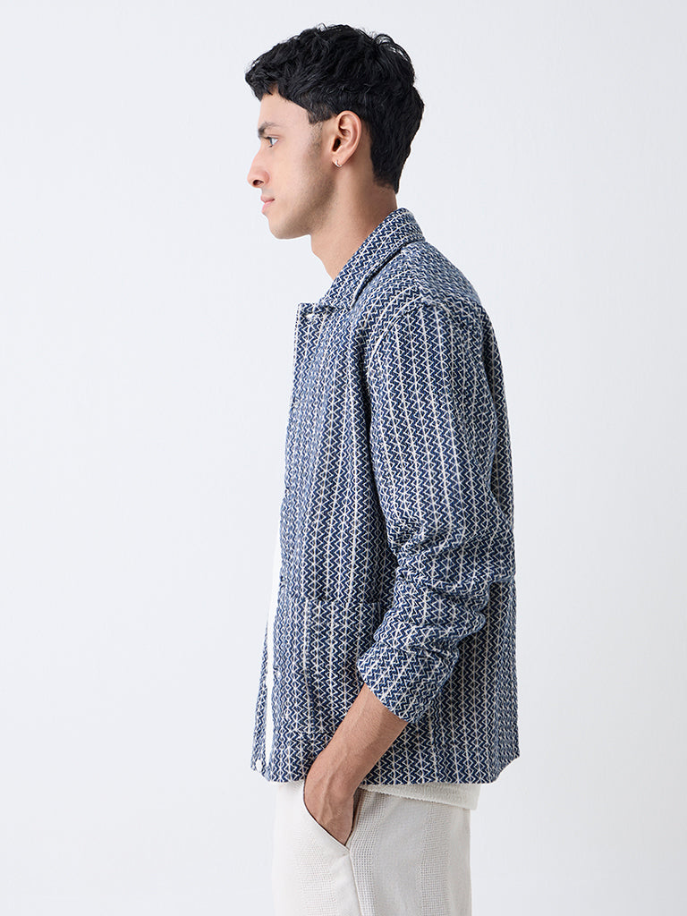 ETA Indigo Embroidered Relaxed-Fit Cotton Jacket