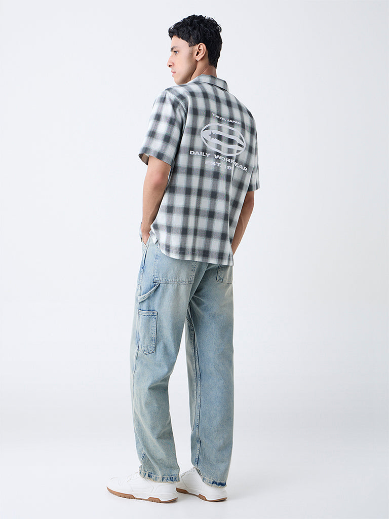 Nuon Dark Green Checkered Relaxed-Fit Cotton Shirt