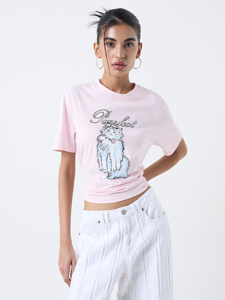 Nuon Pink Animal Printed Cotton T-Shirt