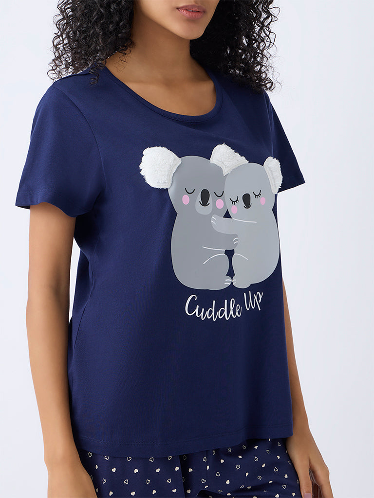 Wunderlove Navy Koala Bear Cotton T-Shirt and Pyjama Set
