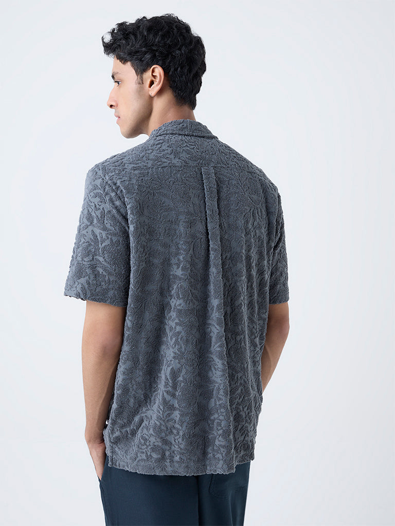 ETA Grey Floral Textured Relaxed-Fit Cotton-Blend Shirt