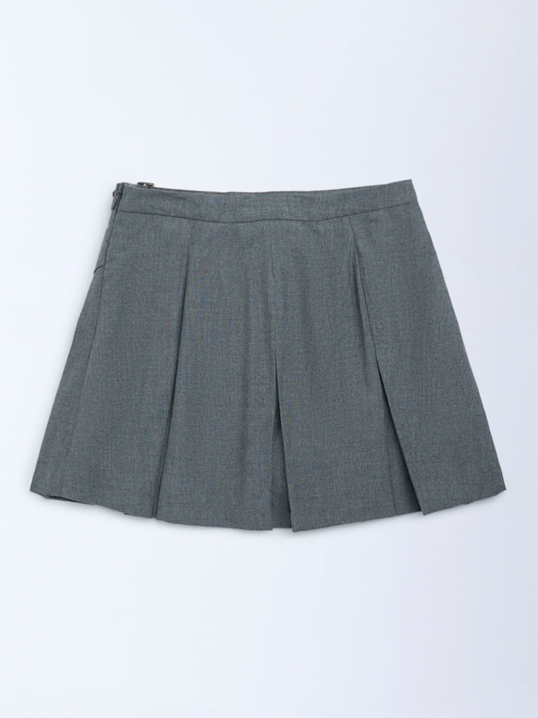 Y&F Kids Girls Grey Box Pleated High-Rise Cotton-Blend Skirt