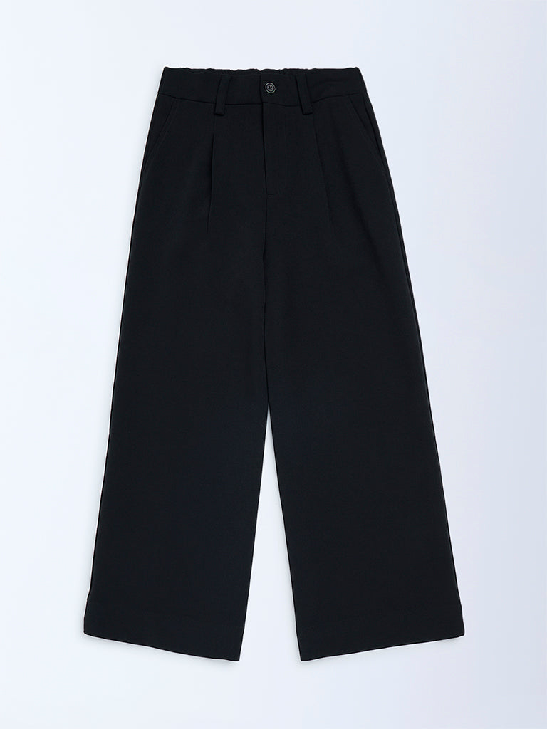 Y&F Kids Girls Black Solid High-Rise Trousers