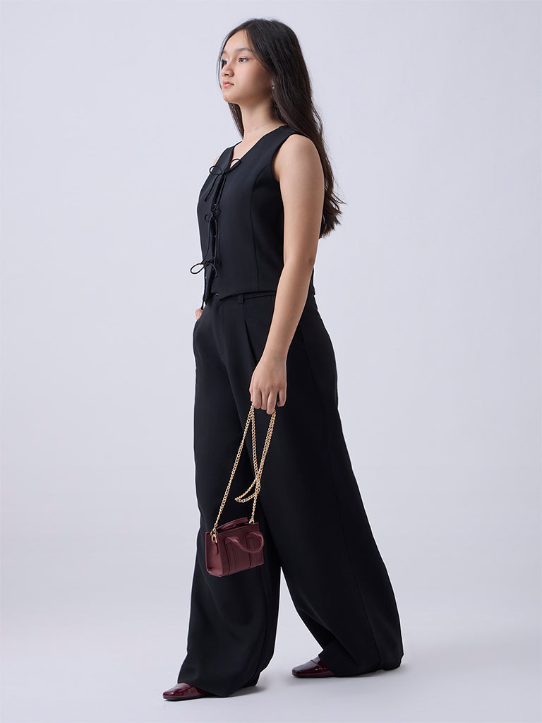 Y&F Kids Girls Black Solid High-Rise Trousers