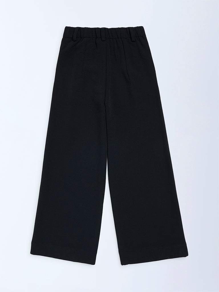 Y&F Kids Girls Black Solid High-Rise Trousers