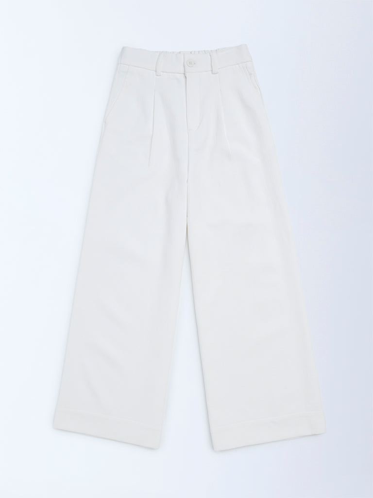 Y&F Kids Girls White Solid High-Rise Trousers