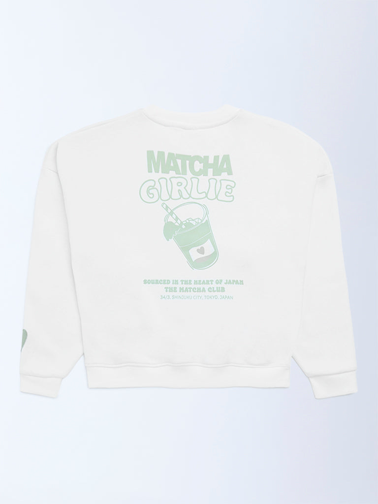 Y&F Kids Girls Off-White Printed Cotton-Blend Sweatshirt