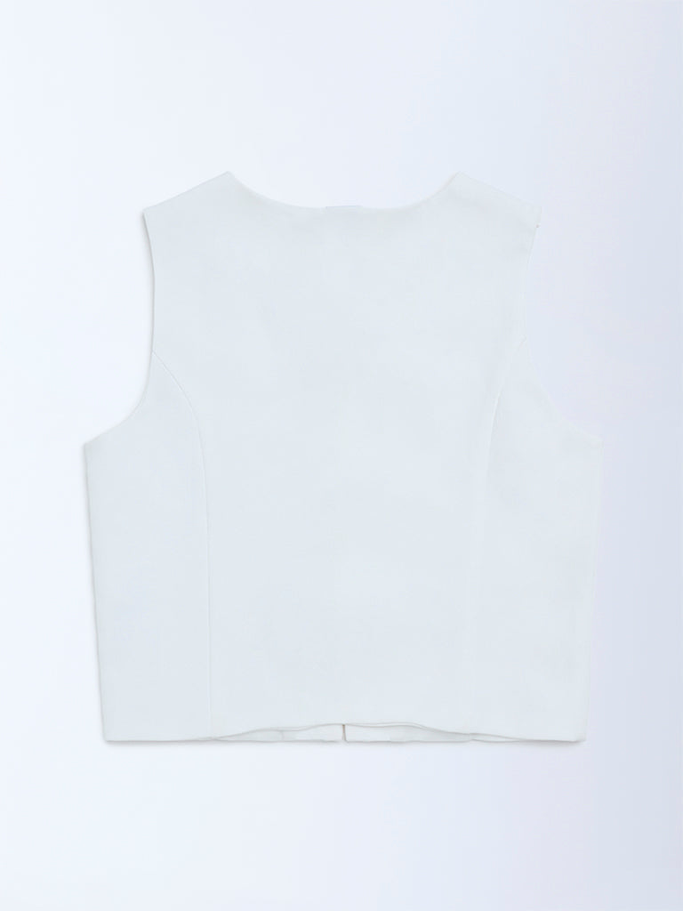 Y&F Kids Girls White Solid Waistcoat