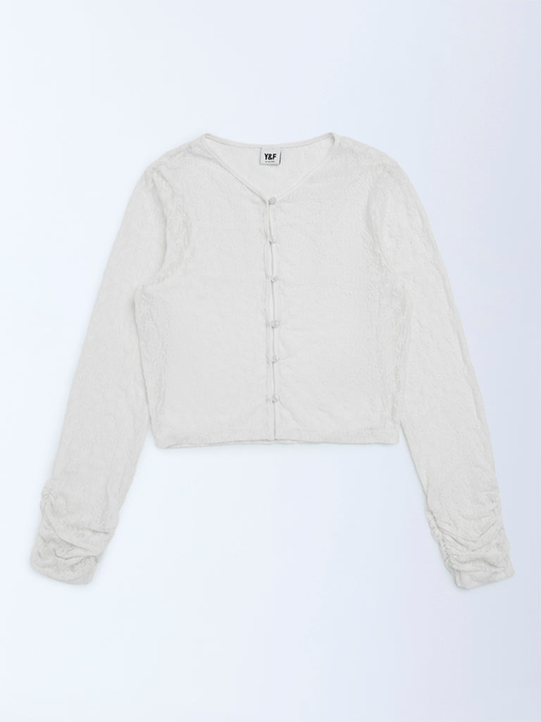 Y&F Kids Girls Ivory Floral Lace Top