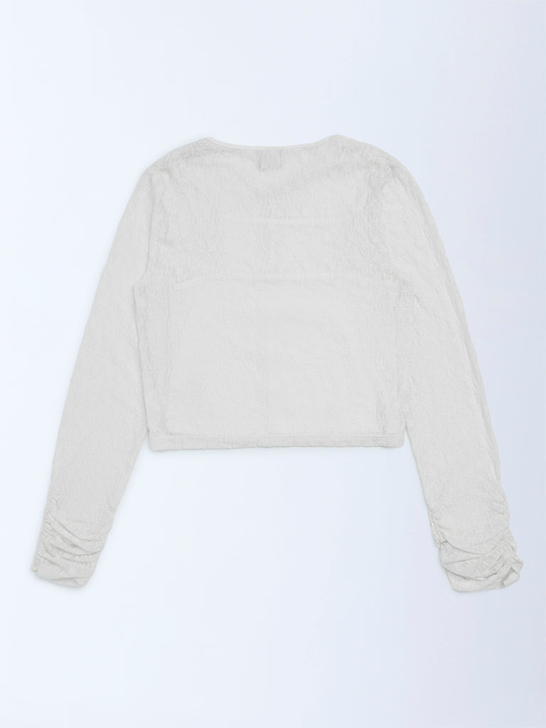 Y&F Kids Girls Ivory Floral Lace Top