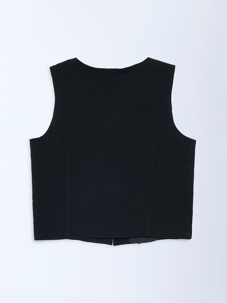 Y&F Kids Girls Black Solid Waistcoat