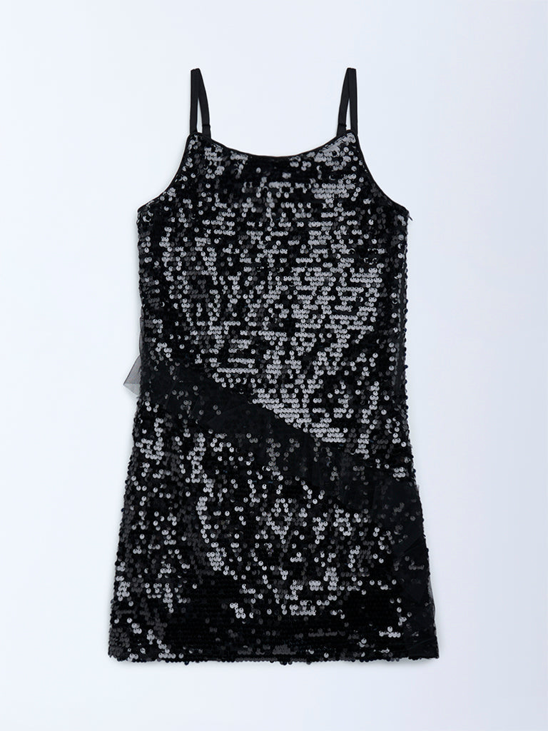 Y&F Kids Girls Black Sequin Embellished Party Dress