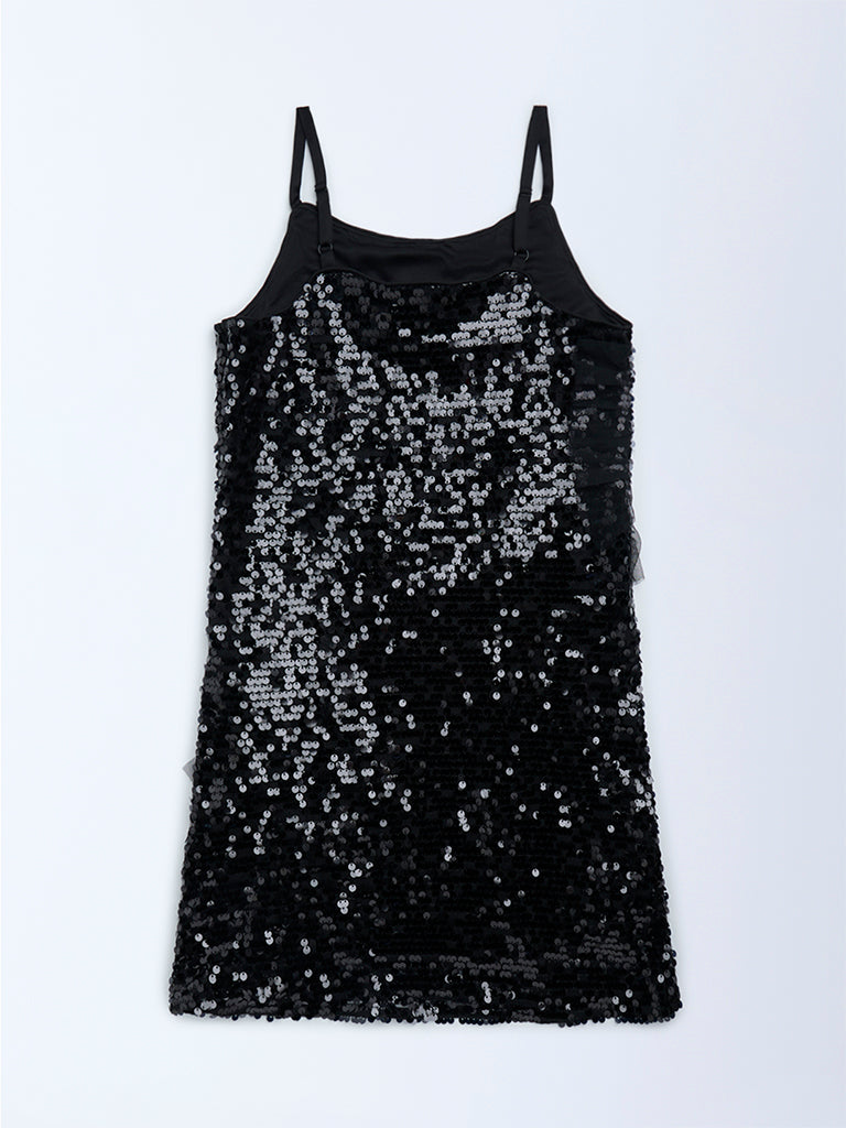 Y&F Kids Girls Black Sequin Embellished Party Dress