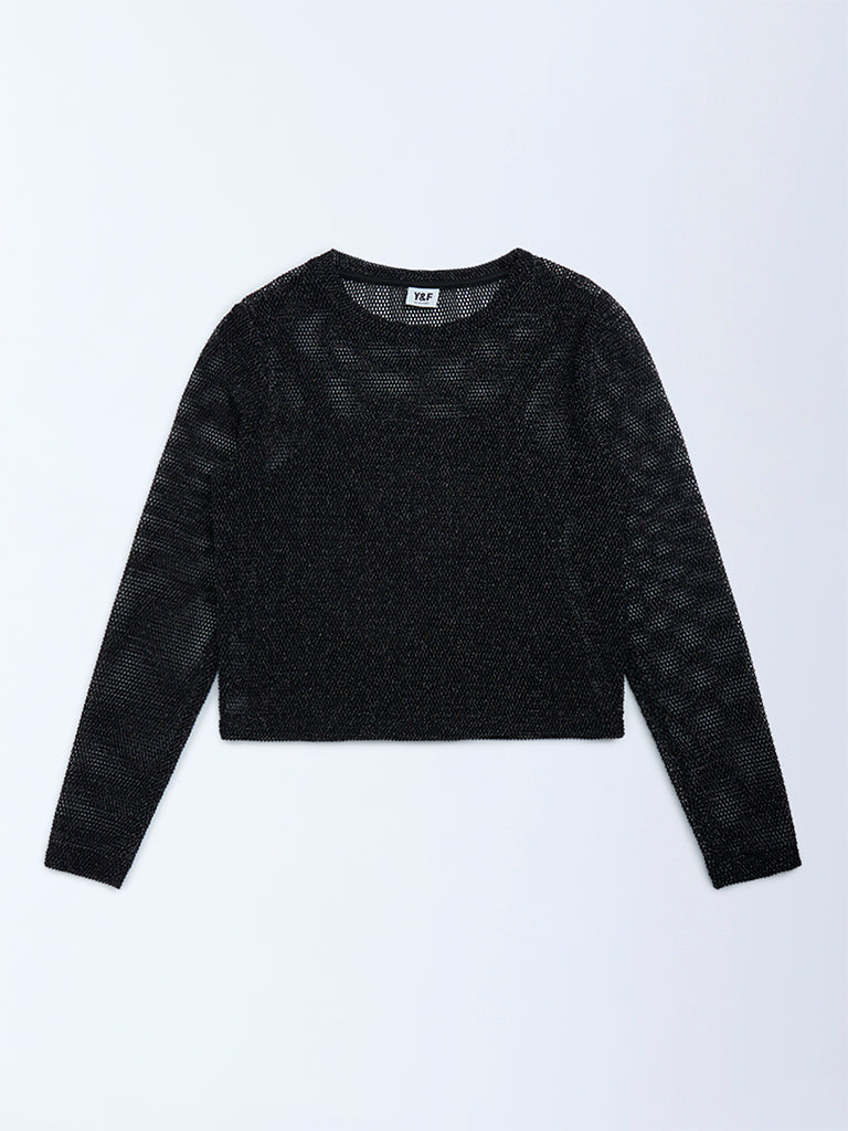 Y&F Kids Girls Black Knit-Textured Top