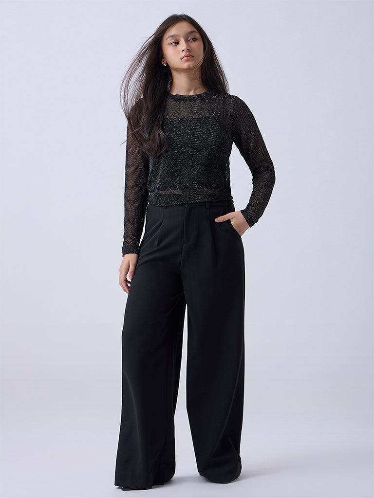 Y&F Kids Girls Black Knit-Textured Top