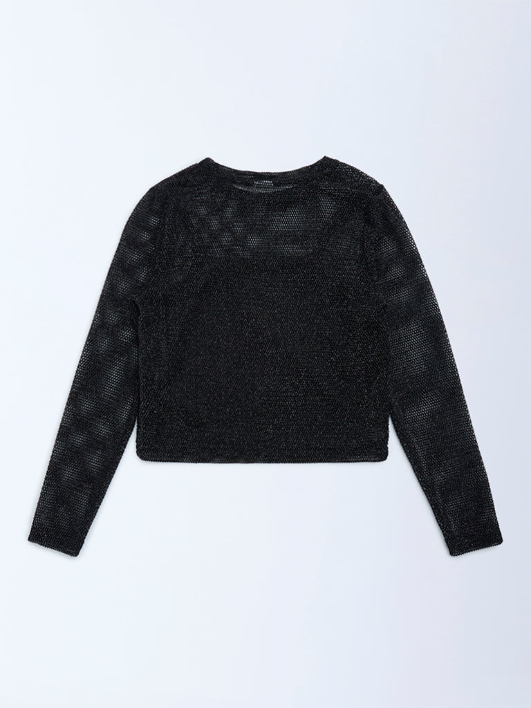 Y&F Kids Girls Black Knit-Textured Top