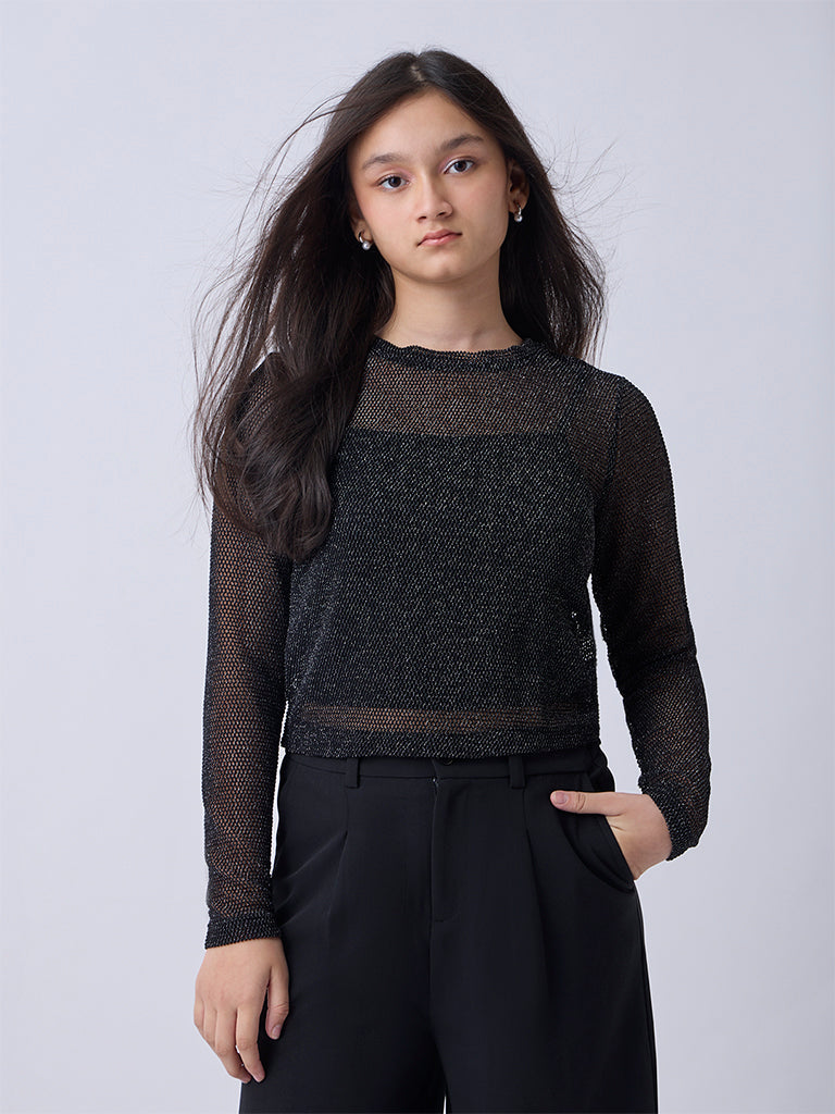 Y&F Kids Girls Black Knit-Textured Top