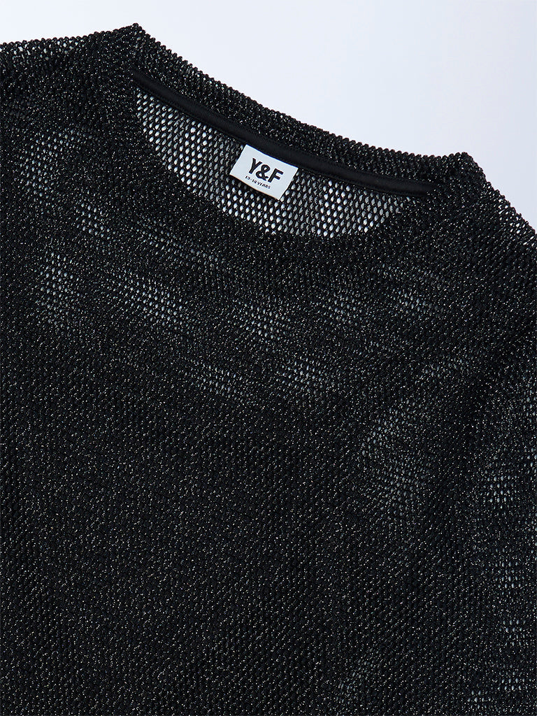 Y&F Kids Girls Black Knit-Textured Top