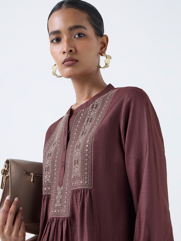 Zuba Wine Embroidered Tunic