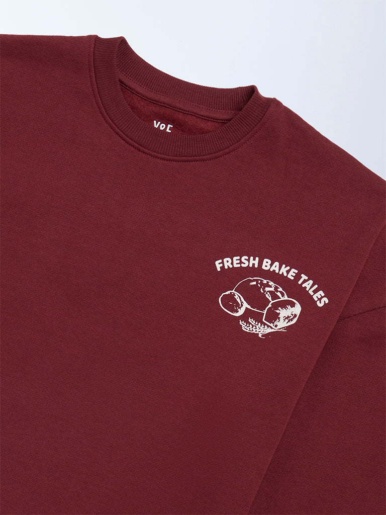 Y&F Kids Girls Burgundy Printed Cotton-Blend Sweatshirt
