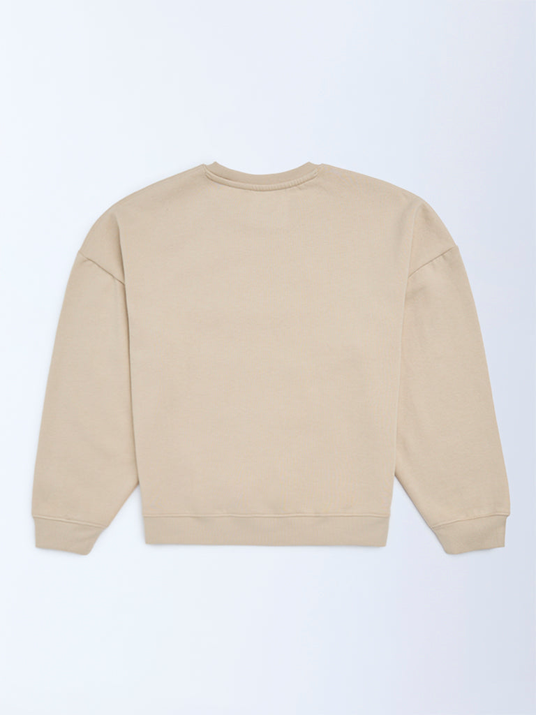Y&F Kids Girls Beige Printed Sweatshirt