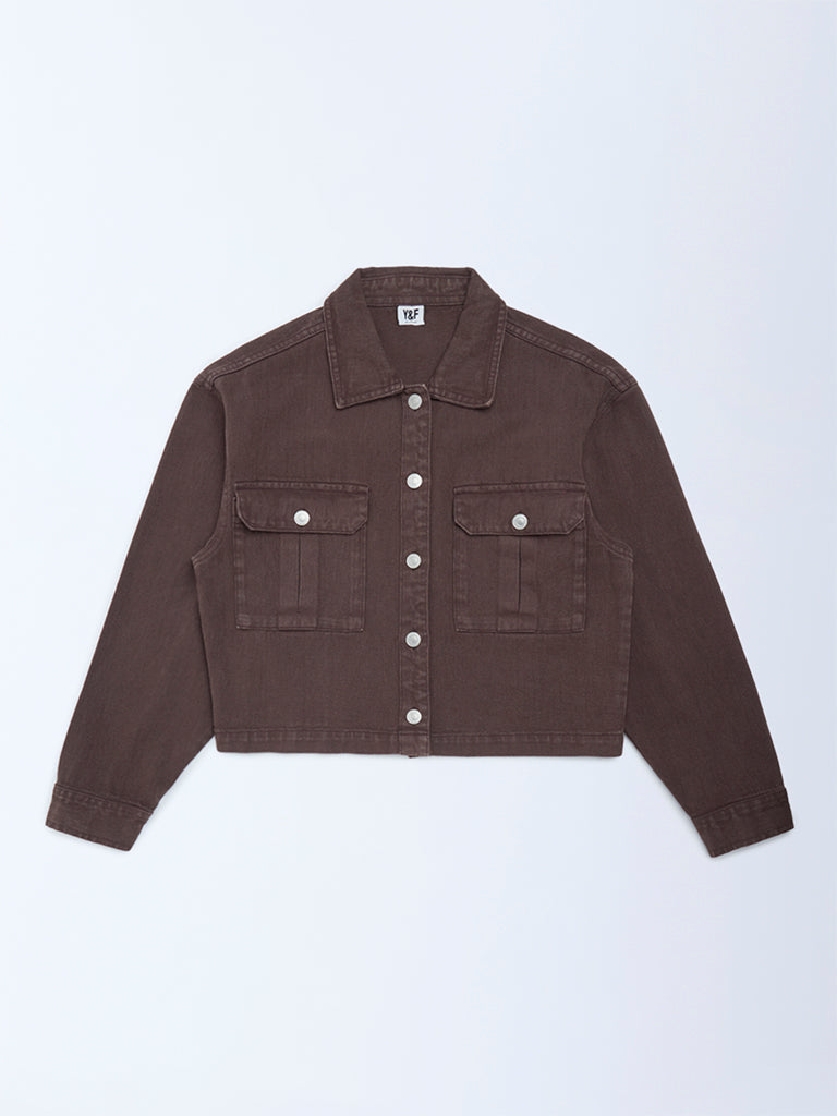 Y&F Kids Girls Dark Brown Denim Jacket