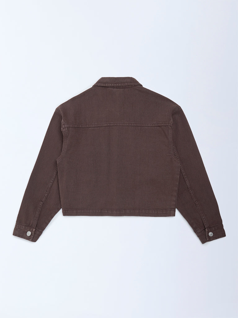 Y&F Kids Girls Dark Brown Denim Jacket