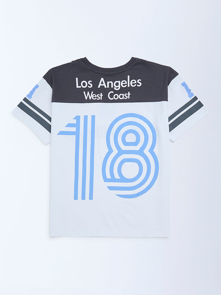 Y&F Kids Girls White Colour-Blocked Cotton T-Shirt