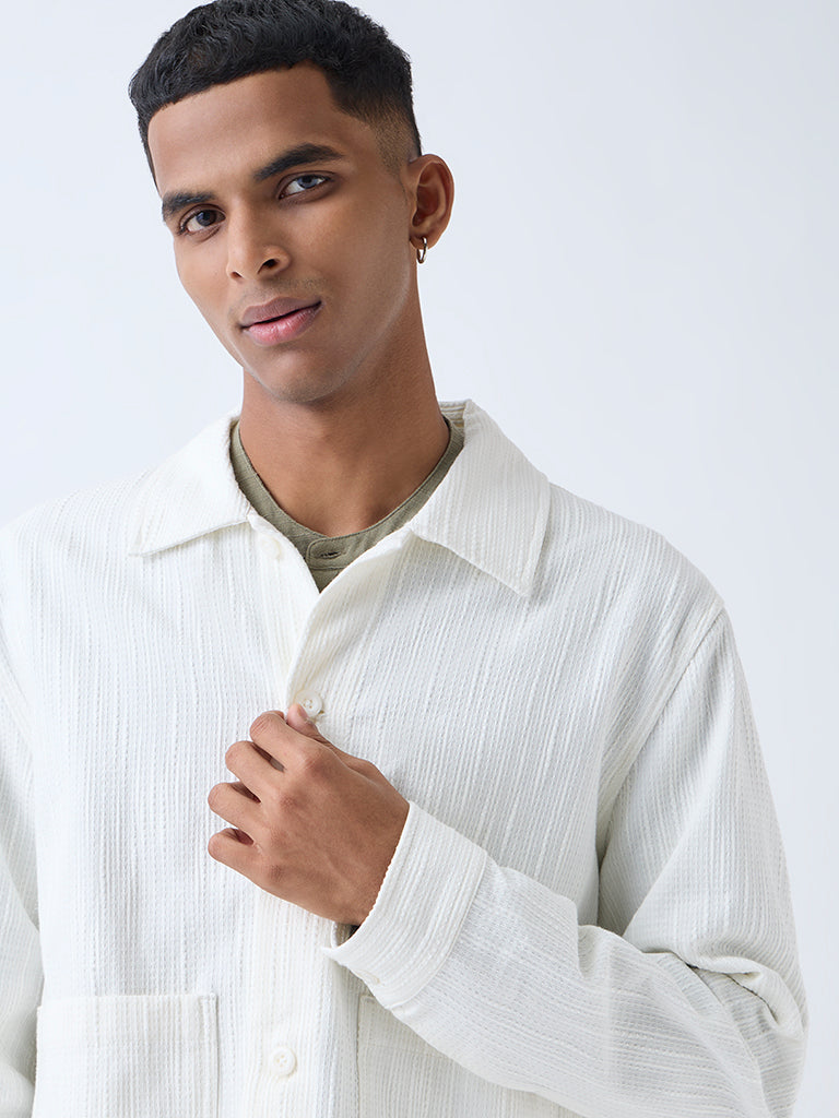 ETA White Textured Relaxed-Fit Cotton Jacket