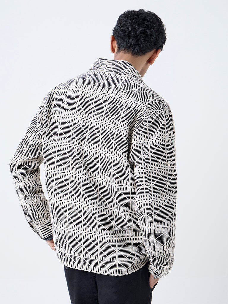 ETA Black Embroidered Relaxed-Fit Cotton Jacket