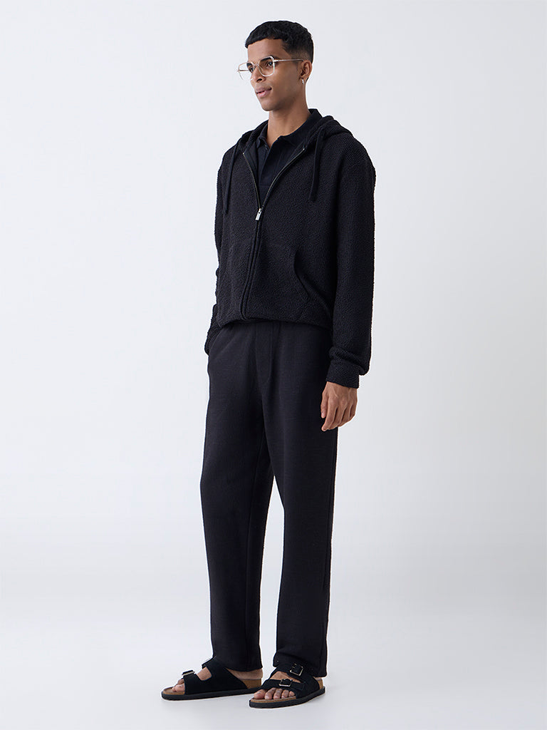 ETA Black Popcorn-Textured Relaxed-Fit Hoodie