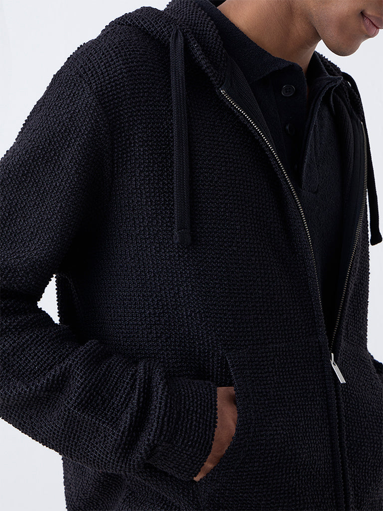 ETA Black Popcorn-Textured Relaxed-Fit Hoodie