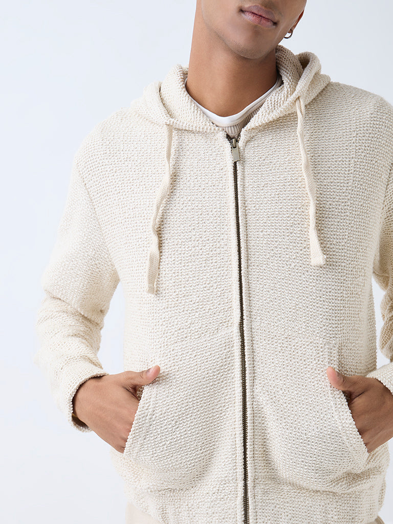 ETA Light Beige Textured Relaxed-Fit Hoodie