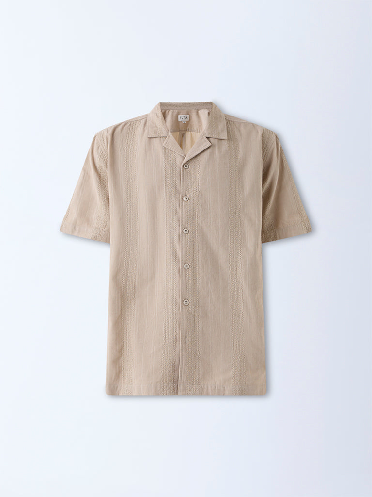 ETA Light Beige Embroidered Relaxed-Fit Cotton Shirt