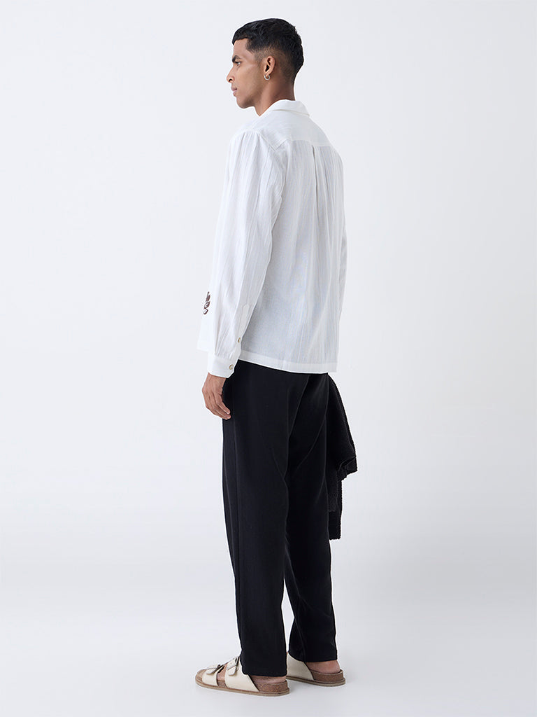 ETA White Floral Embroidered Relaxed-Fit Cotton Shirt