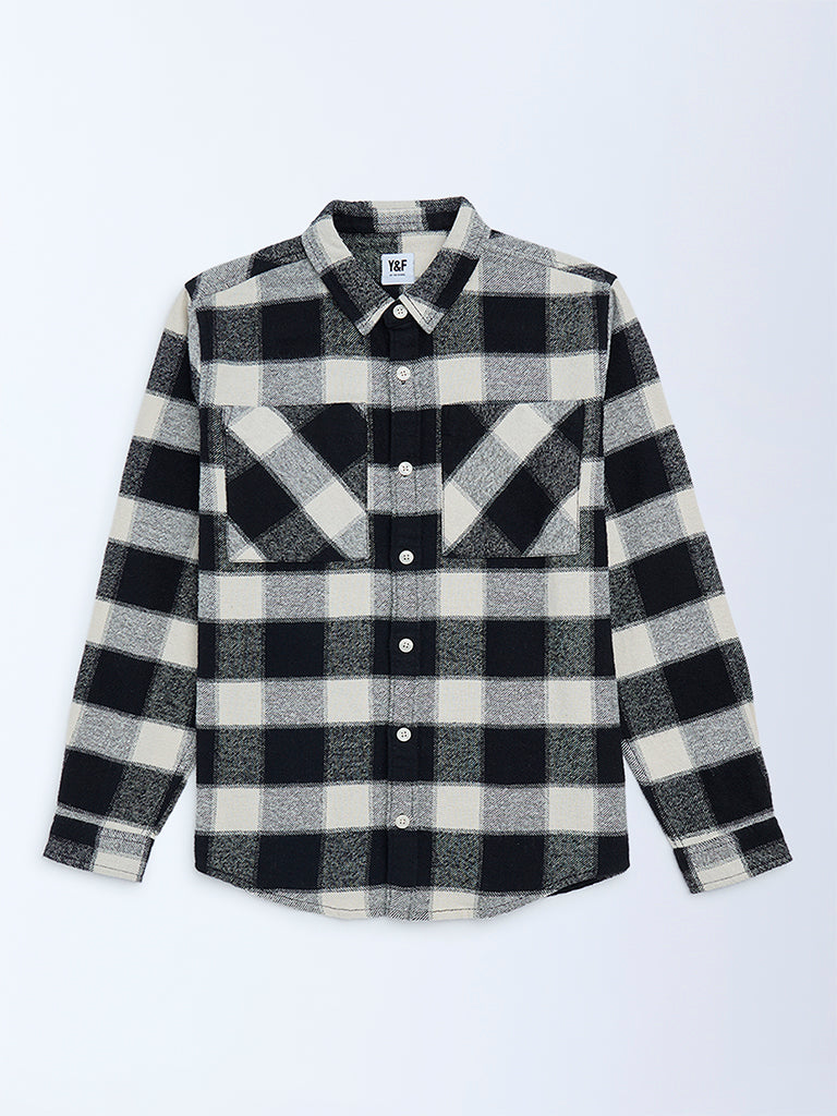 Y&F Kids Boys Black Flannel Checkered Cotton Shirt