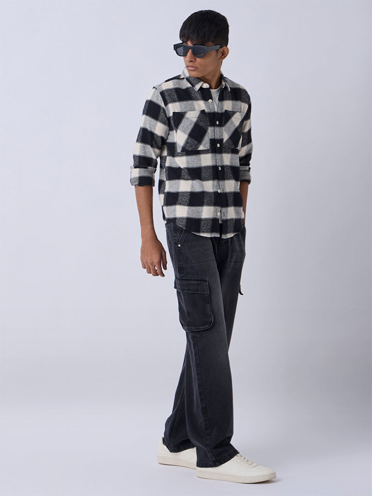 Y&F Kids Boys Black Flannel Checkered Cotton Shirt