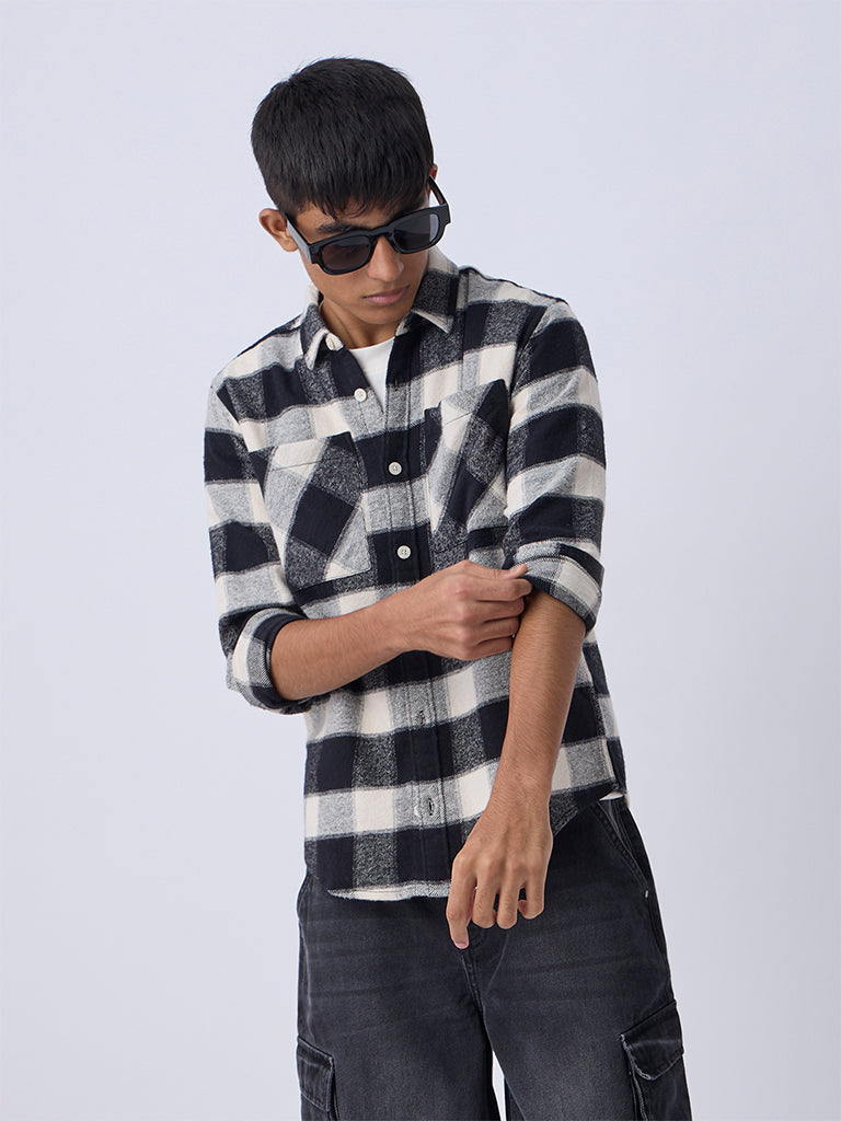 Y&F Kids Boys Black Flannel Checkered Cotton Shirt