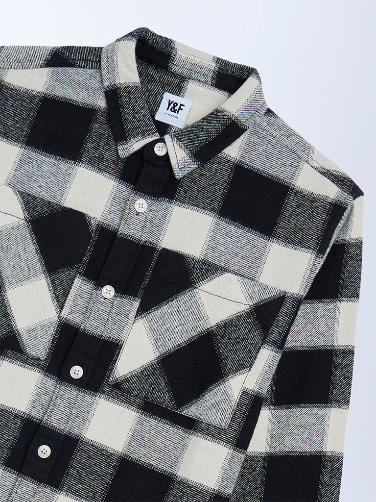 Y&F Kids Boys Black Flannel Checkered Cotton Shirt