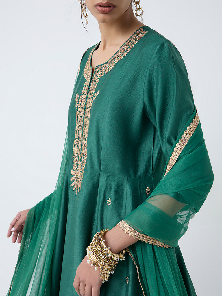 Vark Green Embroidered Anarkali Ethnic Set