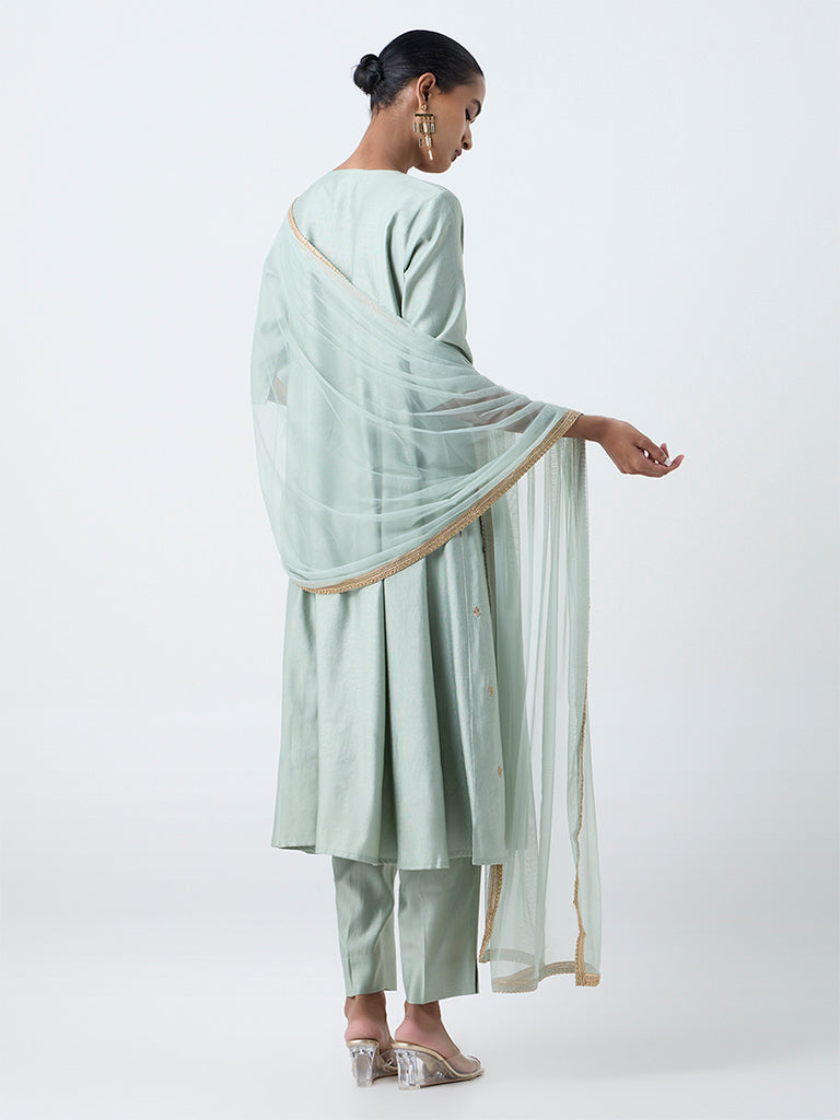 Vark Mint Embroidered Anarkali Ethnic Set