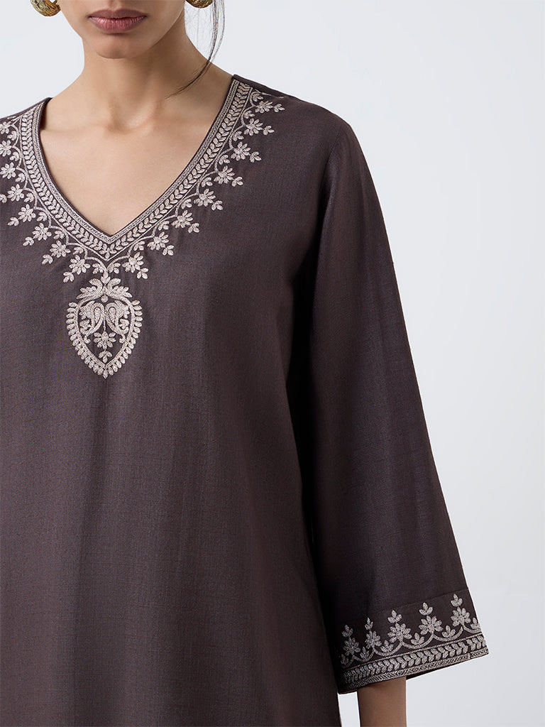 Zuba Charcoal Embroidered A-Line Kurta