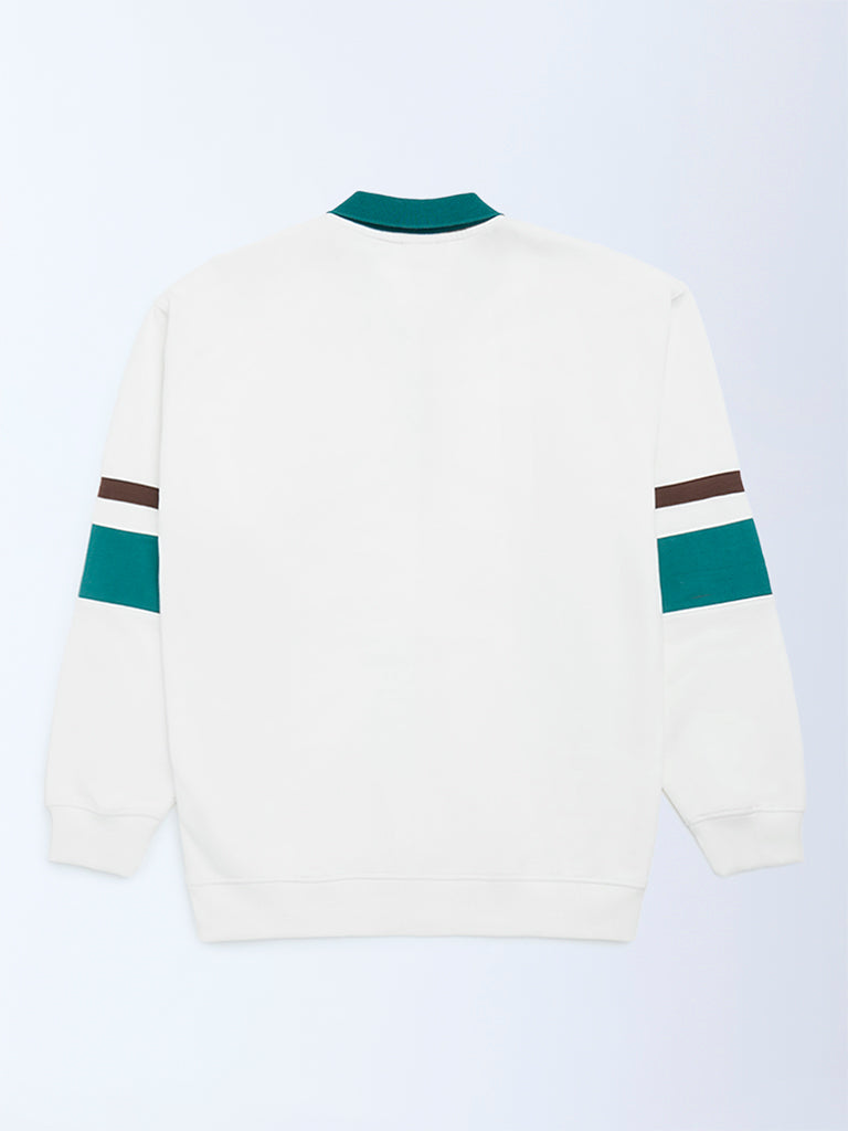 Y&F Kids Boys Off-White Printed Cotton-Blend Polo Sweatshirt