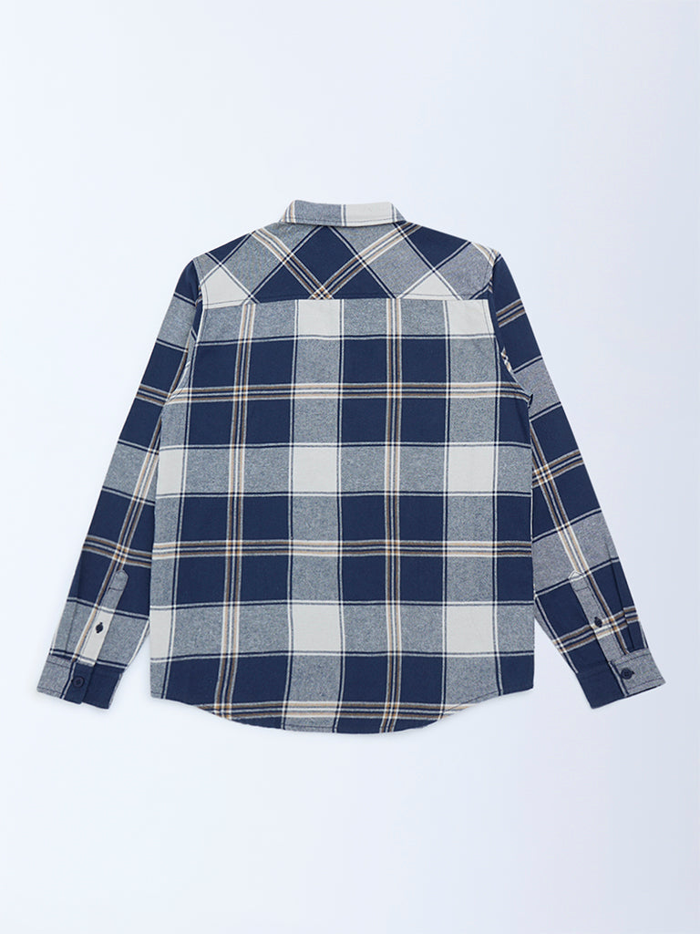 Y&F Kids Boys Navy Checks Printed Cotton Shirt