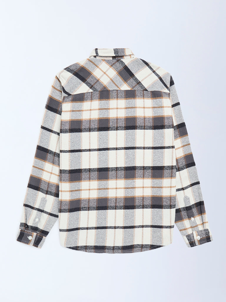 Y&F Kids Boys Off-White Checks Design Cotton Shirt