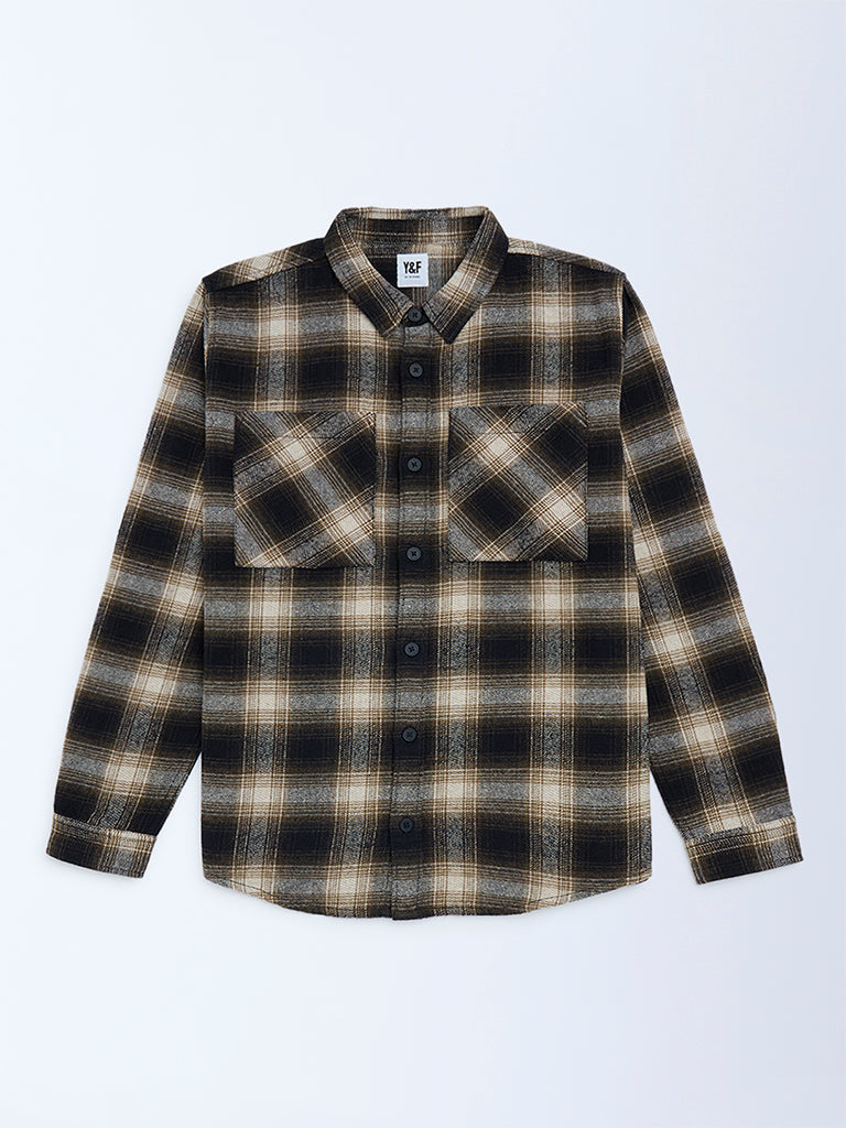 Y&F Kids Boys Black Flannel Checks Design Cotton Shirt